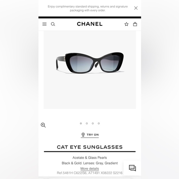 Authentic Chanel CAT EYE SUNGLASSES with pearls - Picture 3 of 5